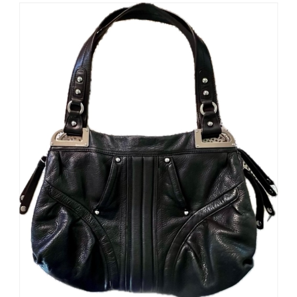 B.MAKOWSKY 100% Luxury Leather Black with Silver Hardware Animal Print Interior